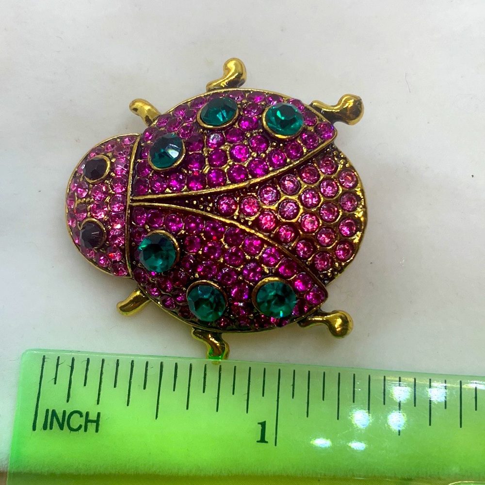 Rhinestone Ladybug Bug Pink Brooch - Picture 3 of 3